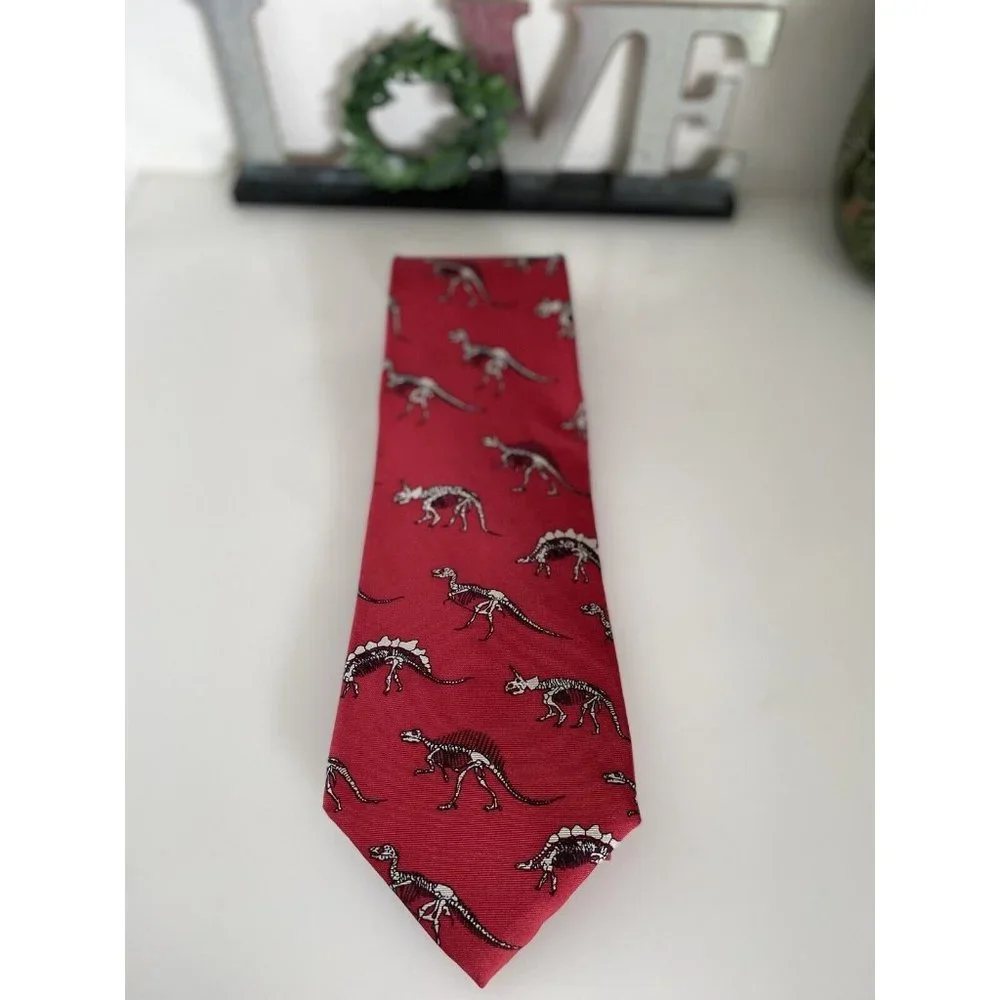 Vintage Anatomical Chart Co Tie Dinosaur Skeletons Red‎ Classic Novelty College